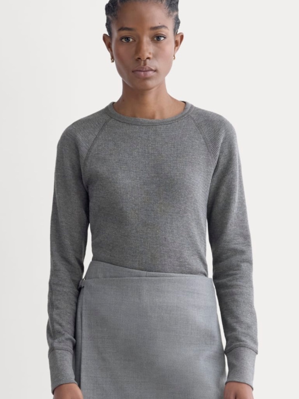Everlane Slim Fit Crew Top In Cozy Waffle NWT Size Large Heather Charcoal